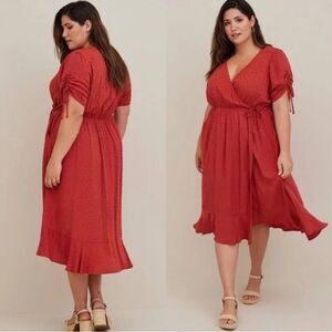 Torrid Burnt Orange Red Midi Swiss Linen Surplice Dress- Size 1X